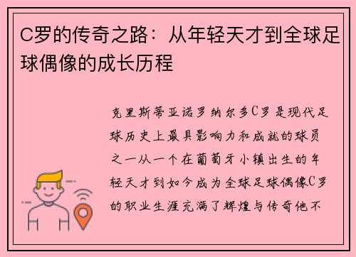 C罗的传奇之路：从年轻天才到全球足球偶像的成长历程